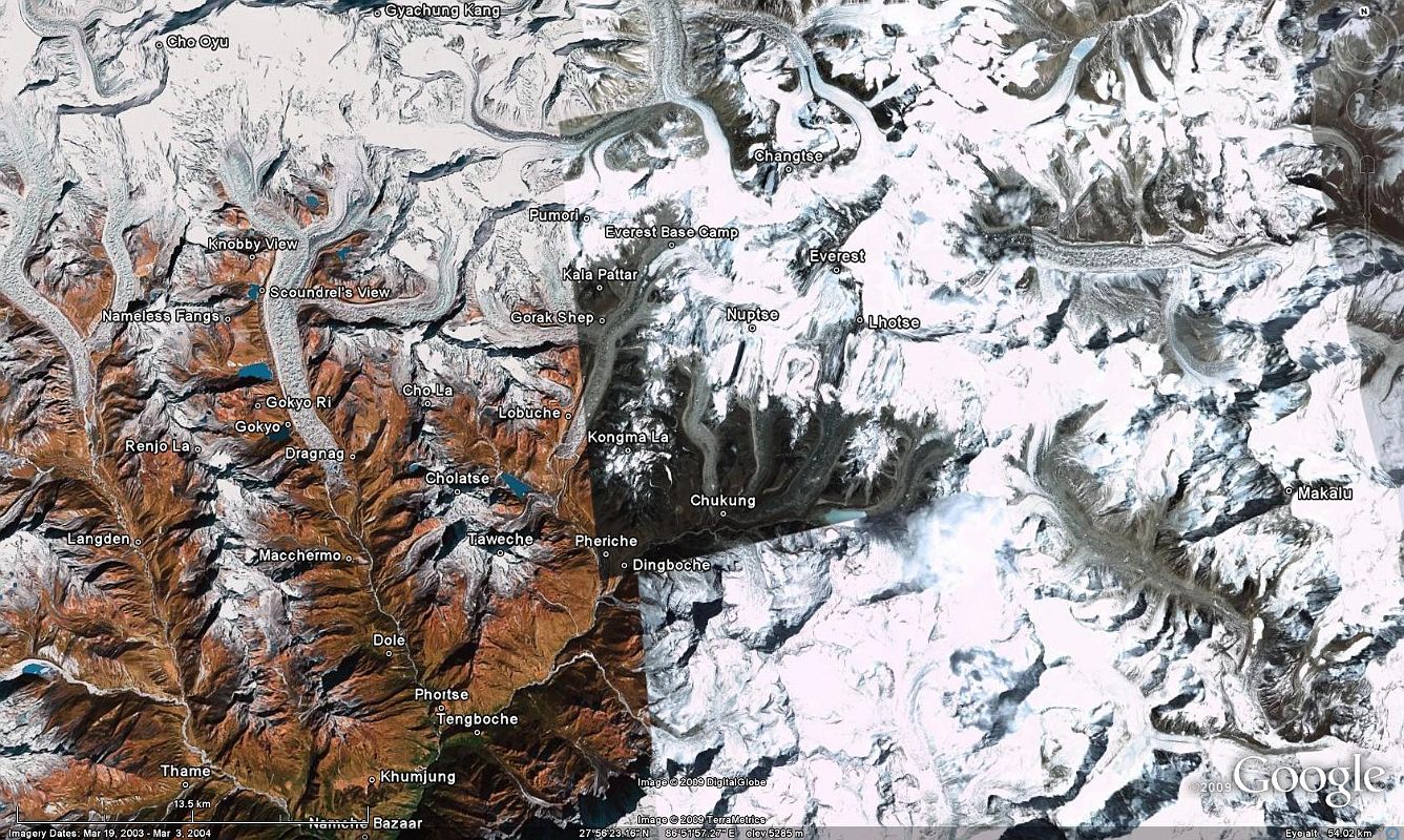 To Gokyo 1-0 Google Earth Image Of Everest Nepal Area